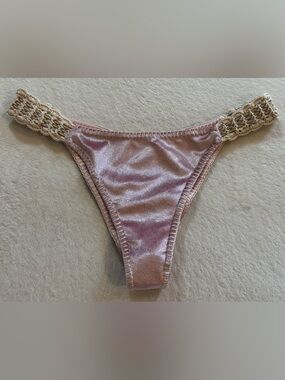 NEW Free People Capittana Shimmery Rose Beige Crochet Bikini Bottoms Size L